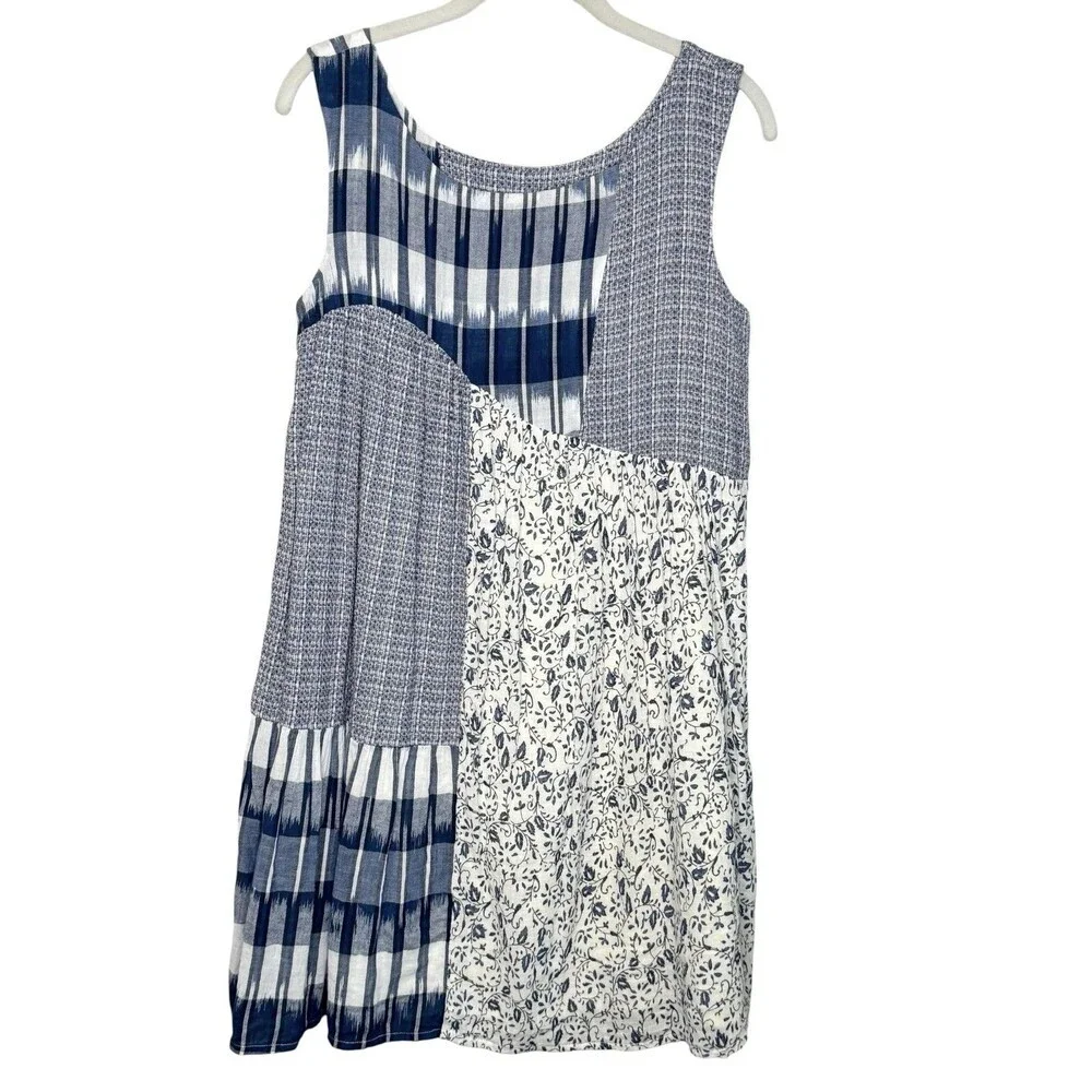Holding Horses Dress Womens Small Blue Patchwork Sleeveless Boho Anthropologie